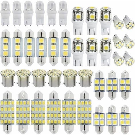 Lot de 42 ampoules LED blanches combinées pour éclairage intérieur de voiture (liseuse, plafonnier, éclairage de plaque d'immatriculation), 6000K, 12V