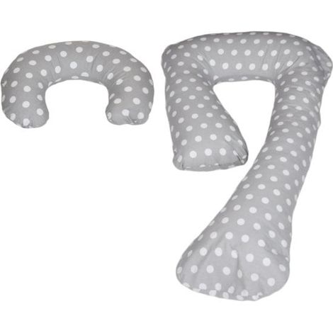 Cojín de lactancia - Cojín de embarazo - set - 100% algodón - 235 cm - gris con estampado de lunares blancos