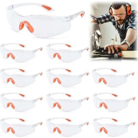 Lunettes de Sécurité 12 pcs Lunette de Protection Bricolage Lunettes-masque de Sécurité Lunette Tranparents PC avec Pont-de-Nez Caoutchouc Lunette Anti-Rayures Pour Jardin, Laboratoires