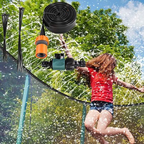 Spray trampoline, tuyau de pulvérisation de parc aquatique extérieur de 18m, pression d'eau réglable, avec aspersoir rotatif
