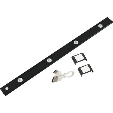Jandei - Luz Armario Ojos de gato Negro 40cm 3 tonos de luz 3000K/4200K/6000K con Sensor Movimiento USB Recargable