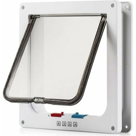 Green Mobility-Grande porte Cat (extérieur de taille 24,9 x 23,4 cm) avec 4 Way verrouillage Chatière, étanche de porte, Blanc pour animal domestique kit de porte pour chaton et petit chien avec tour (1/5)