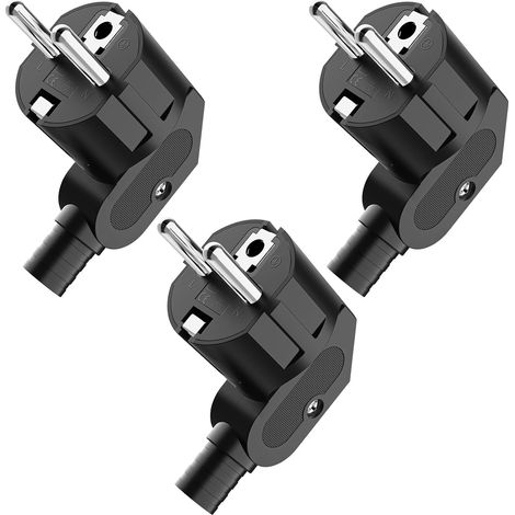 Prise Schuko prise coudée 3 pièces, prise de contact de protection avec manchon anti-pliage, prise 250V (16A), prise d'alimentation prise coudée extérieur étanche, pour câble 8-10mm, noir (1/5)