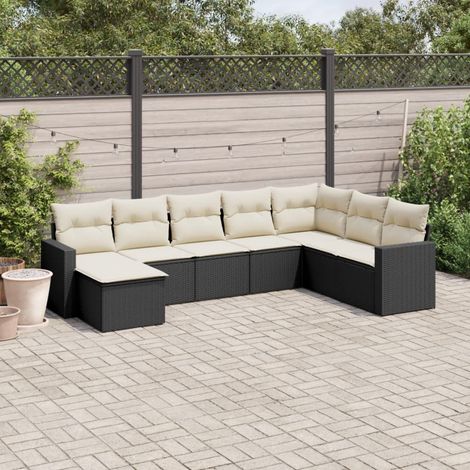 Salon de jardin modulable 8 pièces en résine tressée noire avec coffres de rangement et coussins - PANGIVO (1/3)