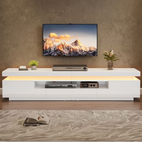 Meuble TV blanc 175 x 38 x 45 cm, 2 placards, 1 tiroir, LED, pour TV jusqu'à 75 pouces REDOM (1/5)