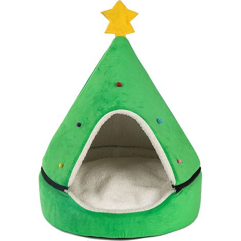 Forme d'arbre de Noël Lit pour chat - Lit pour chien - Doux et lavable - Arbre de Noël - Lit pour animal de compagnie (1/5)