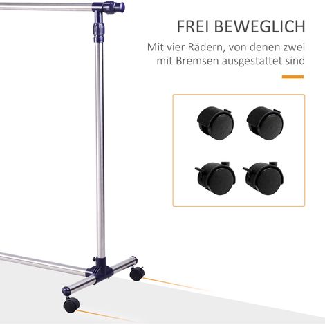 Porte-vêtements HOMCOM sur roulettes, penderie mobile avec barre réglable en hauteur et extensible, dressing autoportant pour entrée, acier chromé, 86 x 45 x 95 cm (1/4)