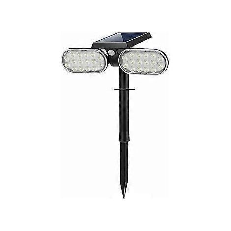 Solar-Gartenstrahler mit zwei Leuchtenköpfen und 32 LEDs, Einbau-Bodenstrahler mit Lichtsteuerung, Schutzart IP65, wasserdichte Bewegungsmelderlampe mit einer Reichweite von 2200 m. (1/5)