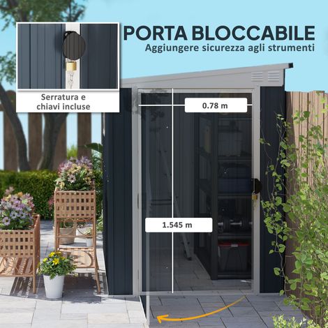 Gartenhaus aus dunkelgrauem Metall, 120 x 180 cm – Fenster – 2 Lüftungsöffnungen – abschließbare Tür – für Garten und Terrasse