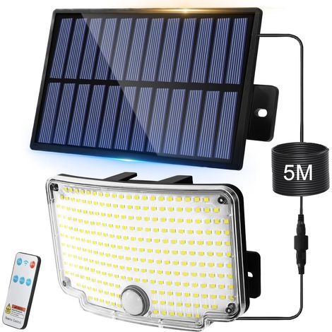 Lampes Solaires Extérieures avec Détecteur de Mouvement, 254 LED Projecteur Solaire avec 3 Modes d'Éclairage et Portée de Détection de 5–8m, Applique Murale IP65 pour Jardin, Garage, Terrasse (1/5)