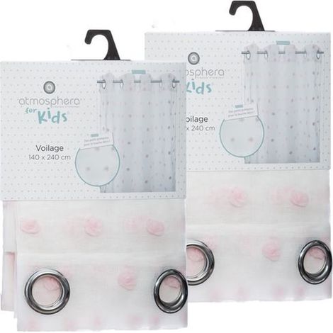 Lot de 2 voilages avec pompons effet plumetis ROSI (1/5)