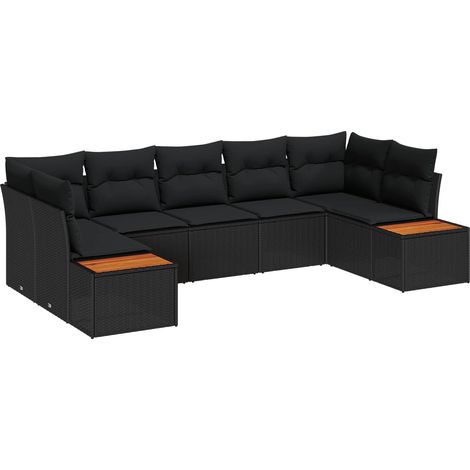 Garden Sofa Set with Cushion 7 pcs Black Poly Rattan vidaXL