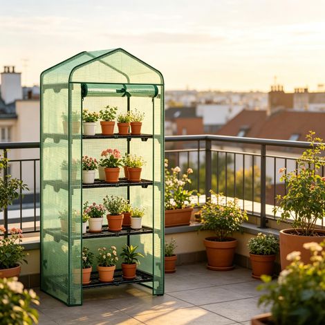 Serre à tomates sur roulettes, mini serre à étagères avec porte enroulable, abri de jardin mobile pour plants (sans accessoires) (1/5)