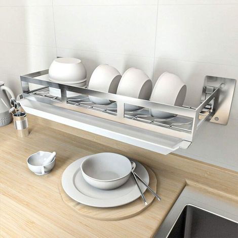 Scolapiatti da parete in acciaio inox, scolapiatti argento, 44 x 16 cm