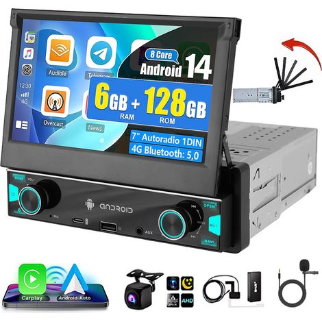 Autoradio 7 pouces 6+128G Android 14 1 DIN NAVI Bluetooth AM/FM/RDS WIFI - 6+128G DAB+ MIC CAM (1/5)
