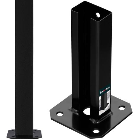 KOTARBAU® Support Poteau - pour Clôture - à Visser - Pied de Poteau - Acier Revêtu par Poudre - 60 x 40 mm - Noir - Fixation Robuste (1/5)