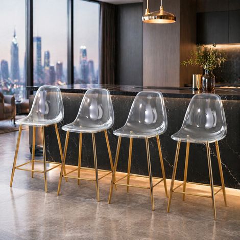 Sgabello bar moderno trasparente in plastica oro OKMYHOME (1/5)