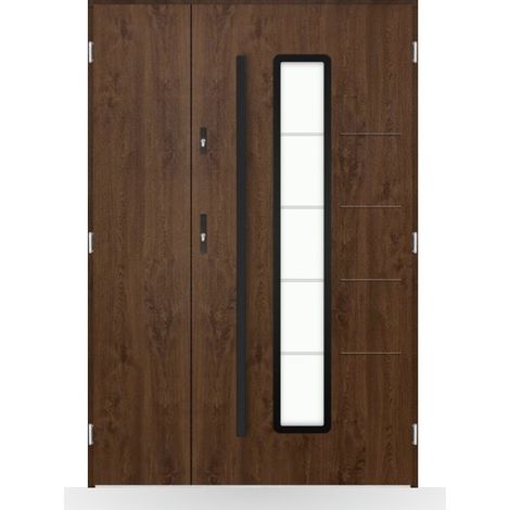 Porte d'entrée double Eléonore - 130-140-150x208cm - Couleur: Noyer - Poussant: Gauche - Dimensions: 90x40 cm (1/2)