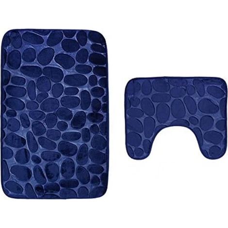 Set mit 2 rutschfesten Badematten und Sockelteppichen für maschinenwaschbare Badezimmer (50  80 + 40  50 cm) - Marineblau (1/5)