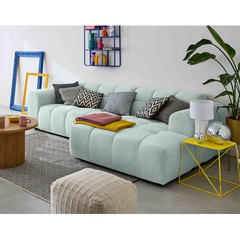 Ray - 4-sitzer ecksofa rechts - aus strukturiertem stoff - blau (1/5)