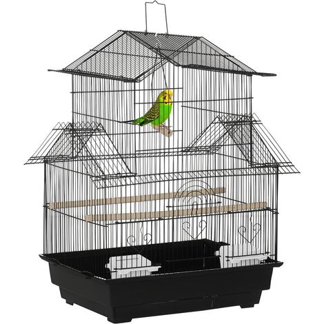 Pour intérieur habitat spacieux et sécurisé, cage pour oiseaux volière avec poignée de transport et bac amovible noir (1/5)