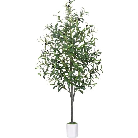 Olivier Artificiel 150 cm Plante Artificielle Interieur avec Pot Blanc (1/5)