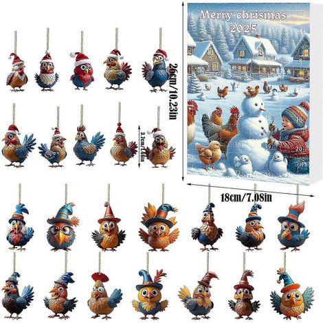 Calendrier de l'Avent surprise de 24 jours, pendentif coq en acrylique, décoration pour sapin de Noël (1/5)