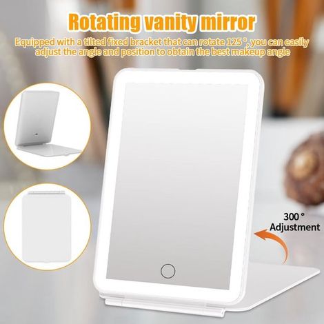 Miroir de maquillage lumineux - Miroir de maquillage - Rechargeable - Portable - Miroir de table - Lumière LED - 3 couleurs d'éclairage - Intensité réglable - Écran tactile - Miroir de voyage - Blanc (1/5)