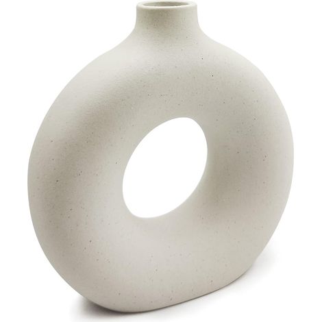 Vase de Fleurs Rond Creux avec Particules givrées Beige Minimaliste Vase Artisanal Arrangement de Fleurs pour la décoration de la Maison, mobilier de Bureau, Salon, Vases d'art (1/5)