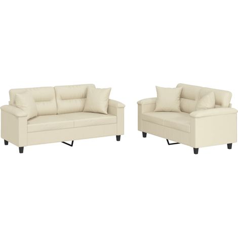Maison Exclusive - Ensemble de canapés 2 pcs avec coussins crème similicuir (1/5)
