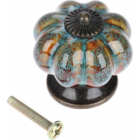 Bouton de porte citrouille céramique antique (10 pcs. bleu) - Pour meubles. (1/5)