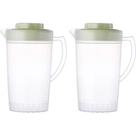Lot de 2 cruches en plastique transparent avec couvercle, carafes pour jus et eau, design moderne pour table (1/5)