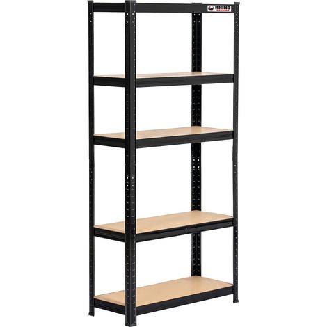 Étagère de Garage Robuste à 5 Niveaux – Étagères de Rangement Noires – 150 x 75 x 30 cm – Charge maximale de 200 kg par étagère – 1000 kg par unité – Étagère pour abri de Jardin (1/5)