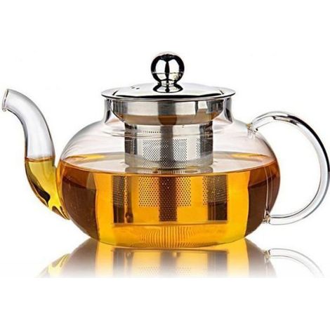 Bonne Théière en verre avec infuseur en acier inoxydable et couvercle, verre Pyrex Teapot Stovetop Safe, 27 Ounce / 800 ml, Effacer (1/2)