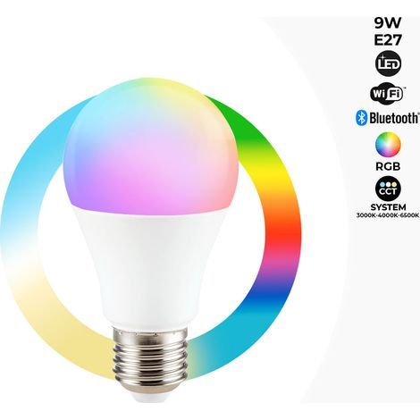 Ampoule intelligente 9 watts, 25000 heures, couleurs et températures variables, commande sans fil