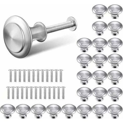 Maniglie per cassetti e ante color argento, pomelli rotondi per porte, maniglie rotonde per cassetti color argento, pomelli per mobili da 30 mm per armadi, credenze e cucine (25 pezzi - Crezuo)