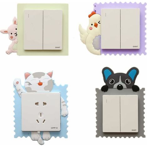 4PCS Interrupteurs Autocollant, Sticker Commutateur Résistant à L'eau Amovible,3D Dessin animé Autocollant PVC Switch Socket Décorations Stickers Muraux Art Mural Wall Sticker,Pour Décoration Chambre (1/5)