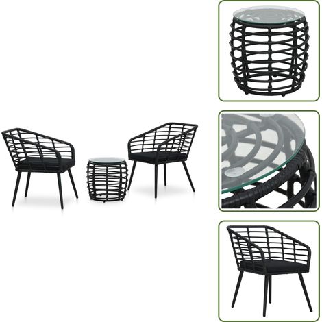 The Living Store Set de mesa y sillas de jardín 3 piezas ratán sintético negro - Ratán sintético