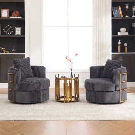 360°-Drehsessel 2er-Set 76x79x78 cm grau mit Stauraum, Rippenstoff, MEUBLIV (1/5)