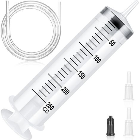 Seringue Plastique, 250ml Grande Seringues avec Tuyau, Grosse Seringues, Seringue Liquide de Mesure pour Science Laboratoire- Usage Industriel (1/5)