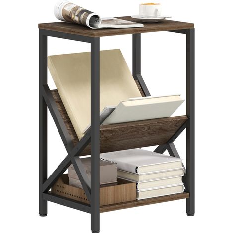 HOMCOM Narrow Side Table, End Table with 3-Tier Storage for Living Room