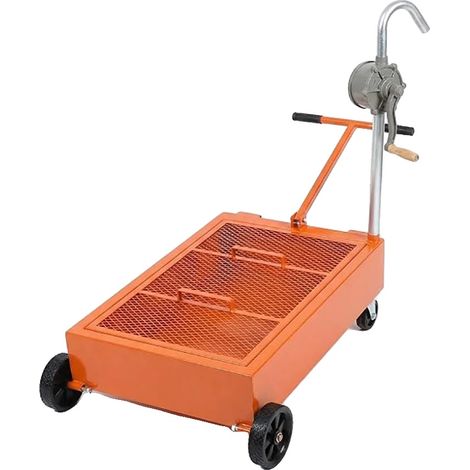 Chariot de vidange d'huile, capacité de 20 gallons, pompe manuelle à manivelle, construction en acier durable, roulettes à roulement fluide, finition haute visibilité (1/4)