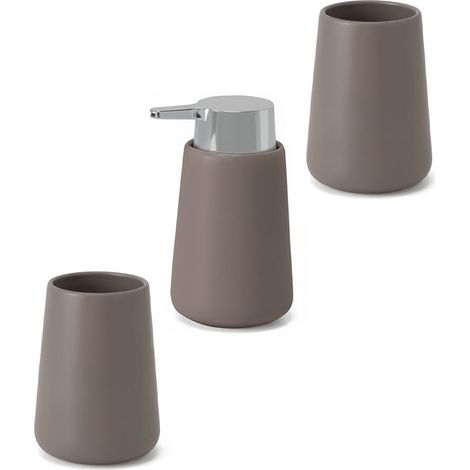 Set accessori bagno in ceramica tortora con dispenser sapone e due portaspazzolini Sidney (1/5)