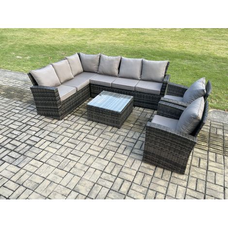 Fimous Ensemble de mobilier de jardin avec Table basse carrée  2 Fauteuils 8 places Gris foncé mélangé (1/5)