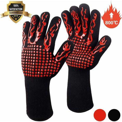 Barbecue Gloves, Oven Gloves, Non-Slip Silicone Oven Gloves Anti-Heat Up to 800 ° C EN407 Certified, Silicone BBQ Gloves for Baking Cooking Baking - Red (1/5)