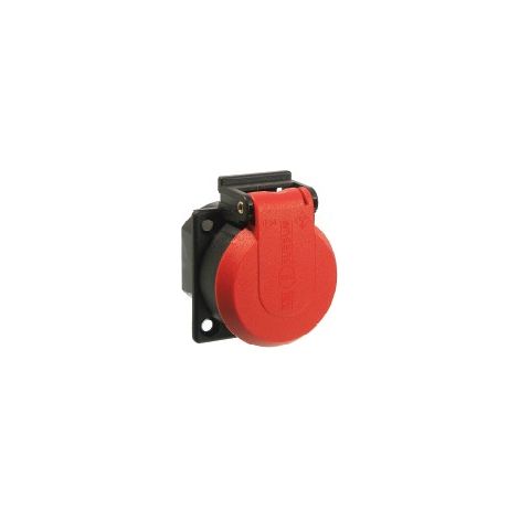 Schutzkontakteinbausteckdose rot/schwarz mit Klappdeckel IP54 (1/2)