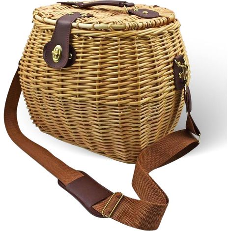 Okaffarefatto – Panier à champignons en osier avec bandoulière – Dimensions 29 x 25 x h 28 cm – Léger et adapté à la cueillette de champignons
