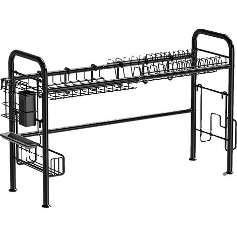 Escurridor de platos, diseño autodrenante, estructura estable en forma de H, color negro. (1/2)