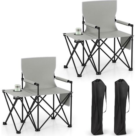 COSTWAY Sedia da Campeggio con Tavolino Laterale, Sedia da Picnic Pieghevole con 2 Tasche, Portabicchieri, Braccioli Imbottiti, Borsa da Trasporto, Portata 150 kg (Grigio) (1/5)
