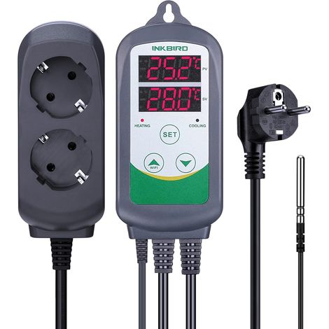 ITC-308 Regulateur de Temperature pour Serre Brassage Reptile Prise Thermostat Chauffage Refroidissement, Alarmes de Température Haute et Basse, Terrarium Fermentation Couveuse (1/5)